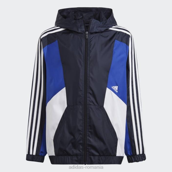 Adidas Bloc de culoare cerneală, cu 3 dungi, îmbrăcăminte de vânt obișnuită adidas copii cerneală/albastru/alb 2JBN11781