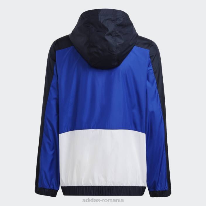 Adidas Bloc de culoare cerneală, cu 3 dungi, îmbrăcăminte de vânt obișnuită adidas copii cerneală/albastru/alb 2JBN11781