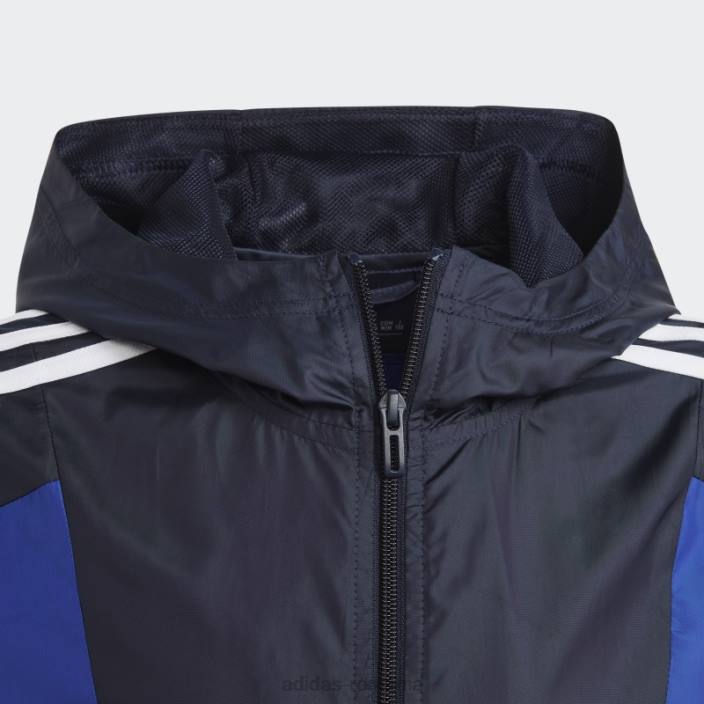 Adidas Bloc de culoare cerneală, cu 3 dungi, îmbrăcăminte de vânt obișnuită adidas copii cerneală/albastru/alb 2JBN11781