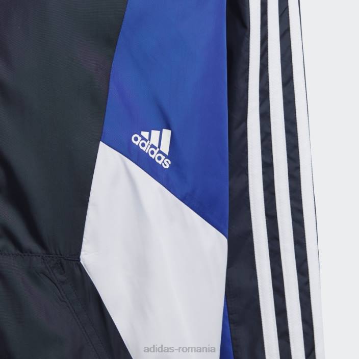 Adidas Bloc de culoare cerneală, cu 3 dungi, îmbrăcăminte de vânt obișnuită adidas copii cerneală/albastru/alb 2JBN11781