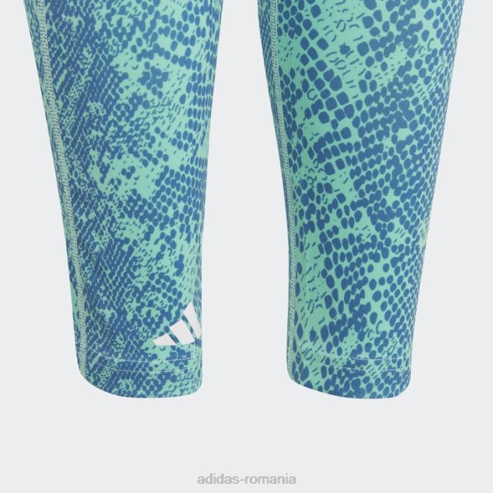 Adidas Colanți verzi cu imprimeu animal optime 7/8 cu talie mare copii verde/albastru/alb 2JBN12083