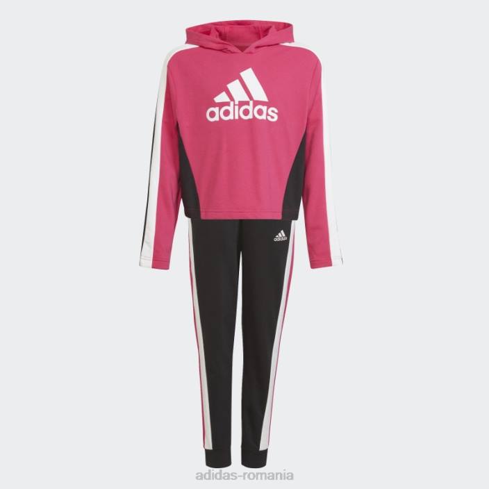 Adidas Trening crop top colorblock adidas magenta real copii magenta real/alb/negru 2JBN19218