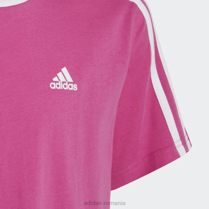 Adidas Tricou boyfriend din bumbac cu 3 dungi fuchsia essentials copii fucsia/alb 2JBN3461