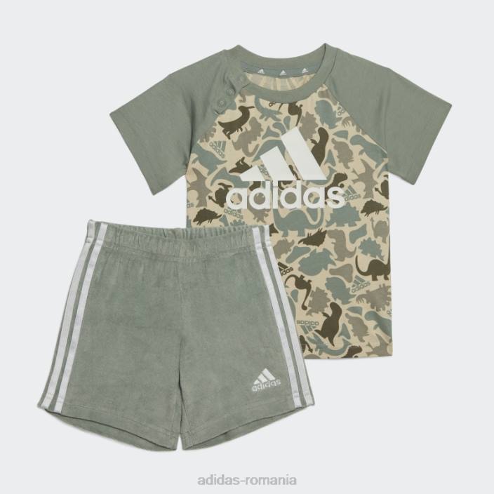 Adidas Tricou cu imprimeu și set scurt din dino camo verde argintiu copii verde argintiu/nisip/alb 2JBN11681
