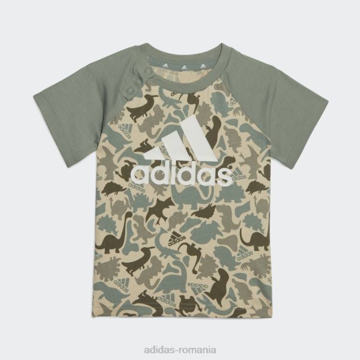 Adidas Tricou cu imprimeu și set scurt din dino camo verde argintiu copii verde argintiu/nisip/alb 2JBN11681