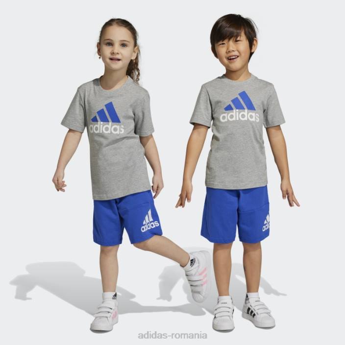 Adidas Tricou cu logo essentials gri mediu și set scurt adidas copii gri/albastru mediu 2JBN3387