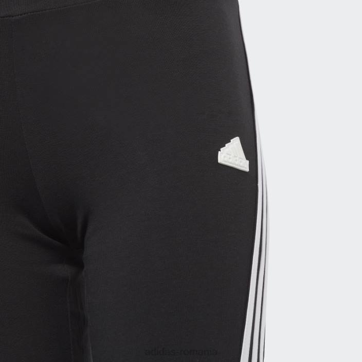 Adidas colanți evazați din bumbac cu 3 dungi iconițe negre ale viitorului copii alb negru 2JBN19132