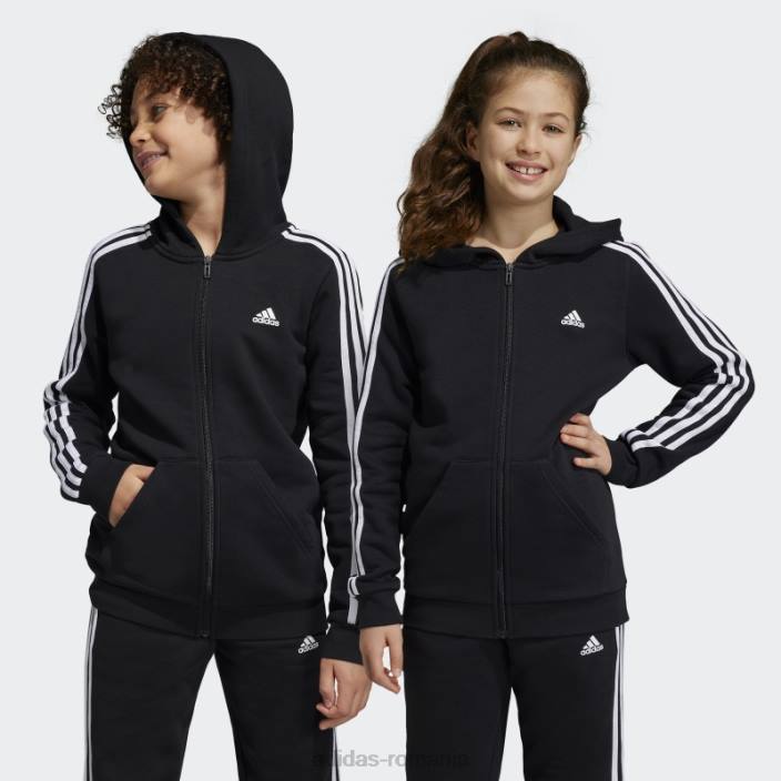 Adidas essentials 3 dungi fleece hanorac cu fermoar complet modă albă copii alb negru 2JBN3349