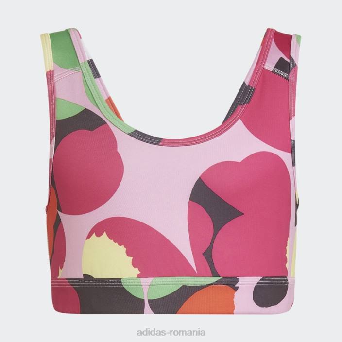Adidas frost pink hot x marimekko cred că acest sutien aeroready de antrenament cu imprimeu floral copii roz îngheț/magenta real/maro 2JBN19246