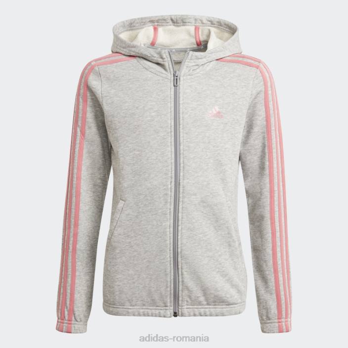 Adidas hanorac cu 3 dungi gri mediu essentials copii trandafir cenușiu mediu/cețos 2JBN19259