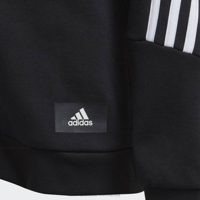 Adidas hanorac cu fermoar complet cu 3 dungi alb copii alb negru 2JBN18819