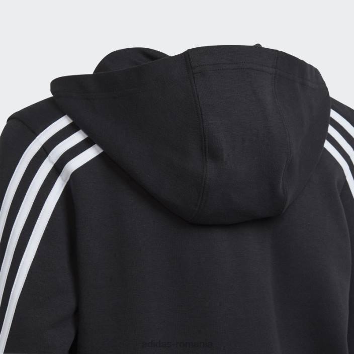 Adidas hanorac cu fermoar complet cu 3 dungi alb copii alb negru 2JBN18819