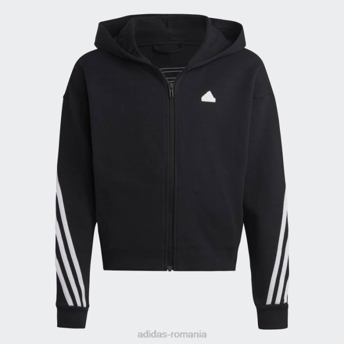 Adidas hanorac cu fermoar complet cu 3 dungi cu iconițe negre de viitor copii alb negru 2JBN19174