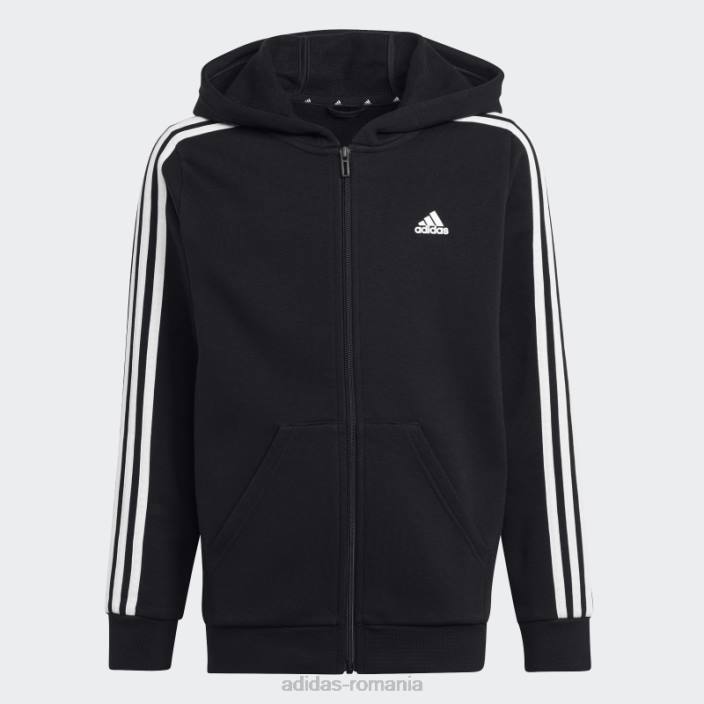 Adidas hanorac din lână cu fermoar complet, alb, cu 3 dungi copii alb negru 2JBN18517