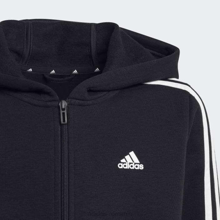 Adidas hanorac din lână cu fermoar complet, alb, cu 3 dungi copii alb negru 2JBN18517