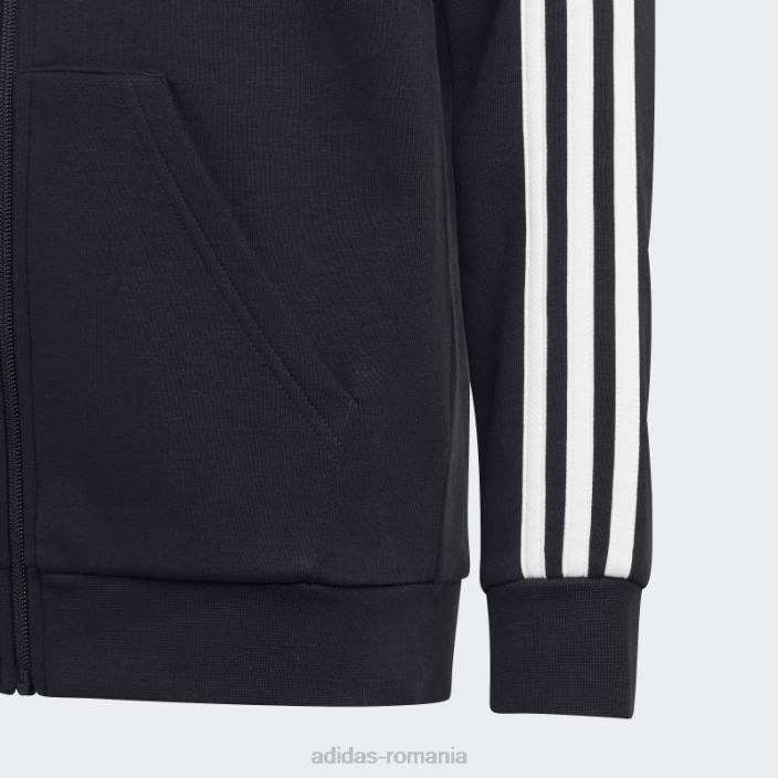 Adidas hanorac din lână cu fermoar complet, alb, cu 3 dungi copii alb negru 2JBN18517