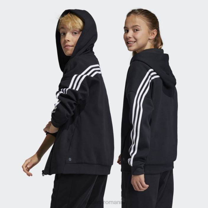 Adidas icoane viitoare adidas cu glugă, cu 3 dungi, fermoar complet, negru copii alb negru 2JBN18564