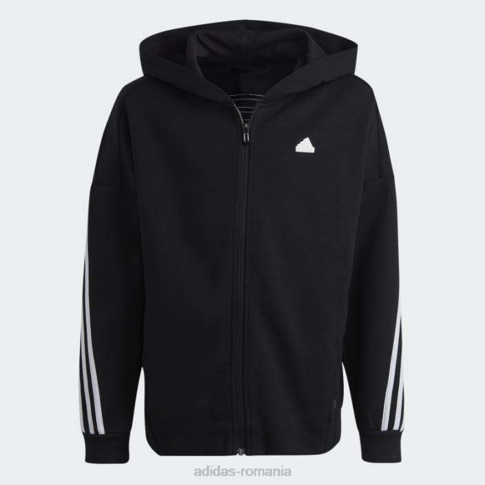 Adidas icoane viitoare adidas cu glugă, cu 3 dungi, fermoar complet, negru copii alb negru 2JBN18564