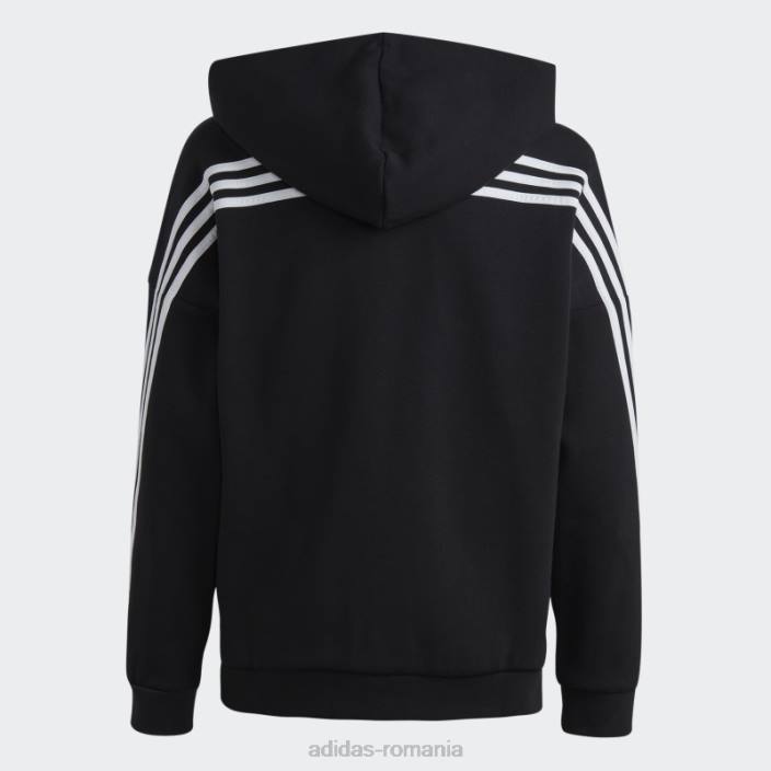 Adidas icoane viitoare adidas cu glugă, cu 3 dungi, fermoar complet, negru copii alb negru 2JBN18564