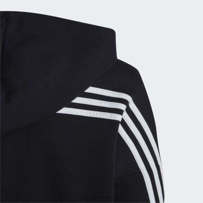 Adidas icoane viitoare adidas cu glugă, cu 3 dungi, fermoar complet, negru copii alb negru 2JBN18564