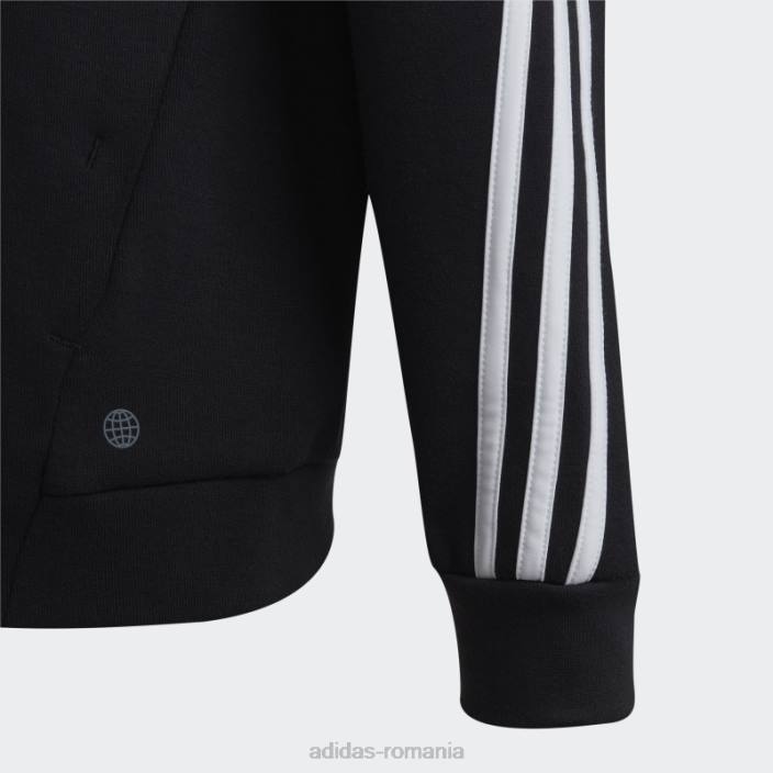 Adidas icoane viitoare adidas cu glugă, cu 3 dungi, fermoar complet, negru copii alb negru 2JBN18564