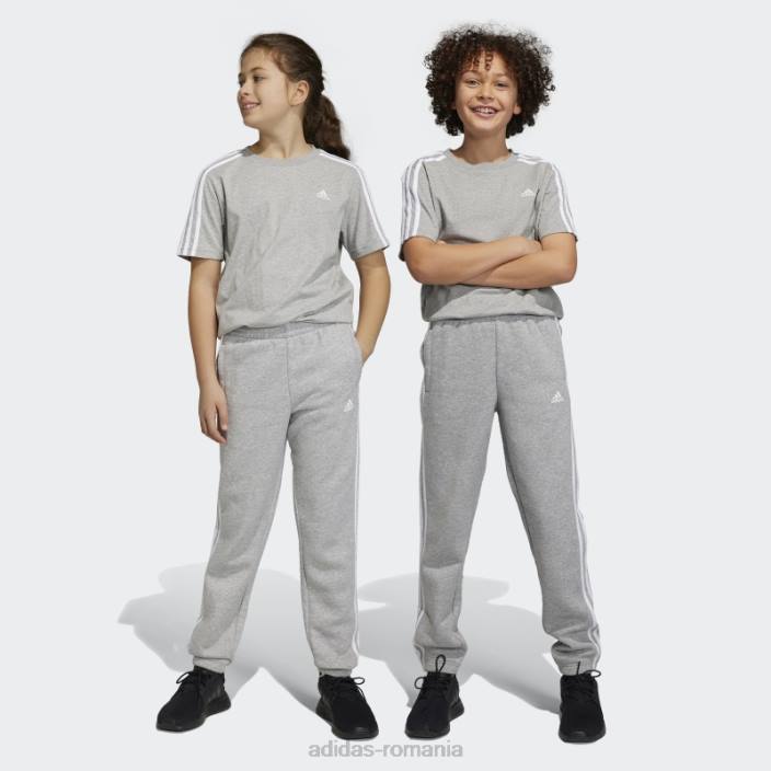 Adidas pantaloni din fleece cu 3 dungi gri mediu essentials copii gri mediu/alb 2JBN3364