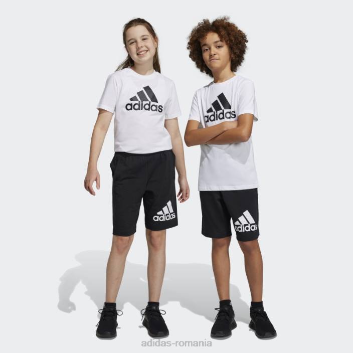 Adidas pantaloni scurți din bumbac black essentials cu logo mare copii alb negru 2JBN18724
