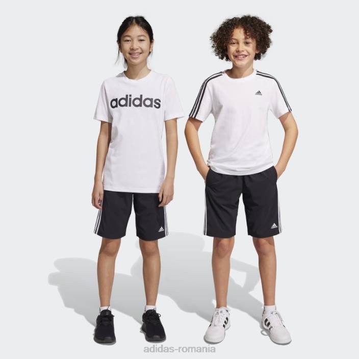 Adidas pantaloni scurți țesuți cu 3 dungi alb copii alb negru 2JBN3377