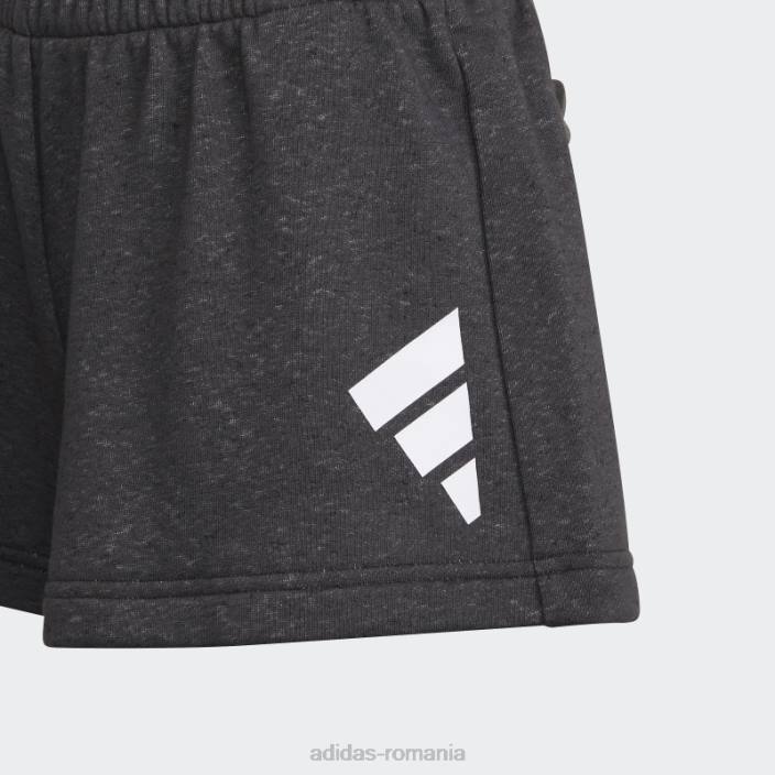 Adidas pantaloni scurți largi din bumbac cu 3 dungi cu iconițe negre ale viitorului adidas copii alb negru 2JBN19245