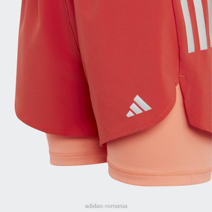 Adidas pantaloni scurți roșii doi-în-unu aeroready țesute copii roșu/coral/argintiu 2JBN19139