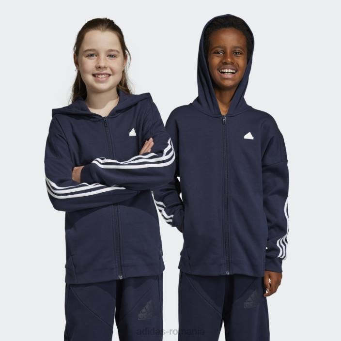 Adidas pictograme viitoare Cerneală pentru căptușeală cu glugă, cu fermoar complet, cu 3 dungi copii cerneală/alb 2JBN18703
