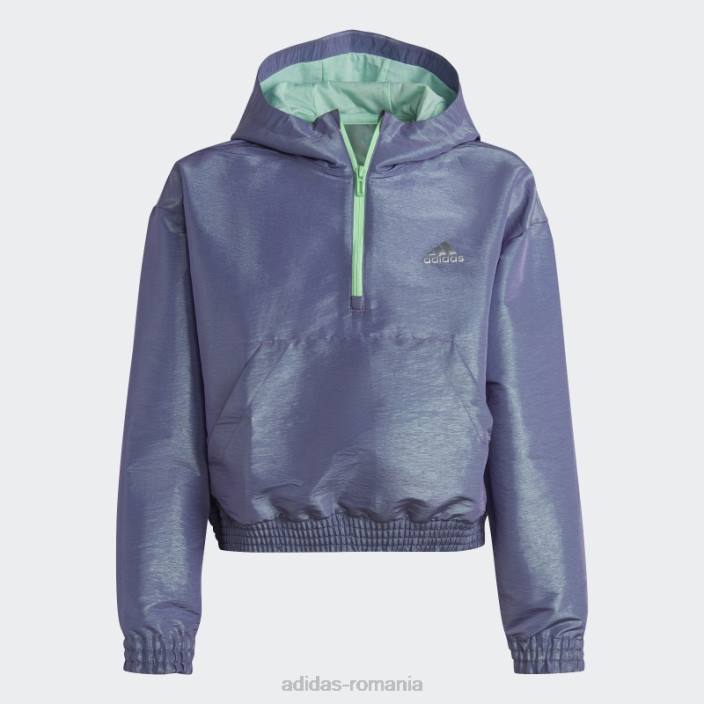 Adidas top cu glugă cu glugă cu jumătate de fermoar țesut de dans argintiu fierbinte copii violet/verde/argintiu 2JBN12112