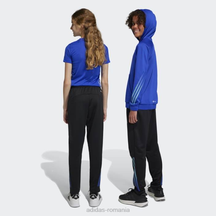 Adidas tren icons aeroready pantaloni de jogging tricotati cu 3 dungi negri copii negru/albastru 2JBN18554