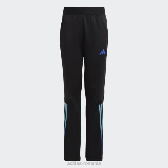 Adidas tren icons aeroready pantaloni de jogging tricotati cu 3 dungi negri copii negru/albastru 2JBN18554