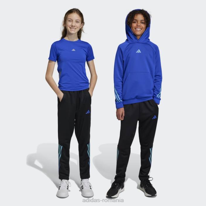Adidas tren icons aeroready pantaloni din tricot cu 3 dungi negri copii negru/albastru 2JBN11816