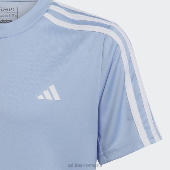 Adidas tricou adidas cu 3 dungi, blue dawn train essentials copii albastru zori/alb 2JBN11799