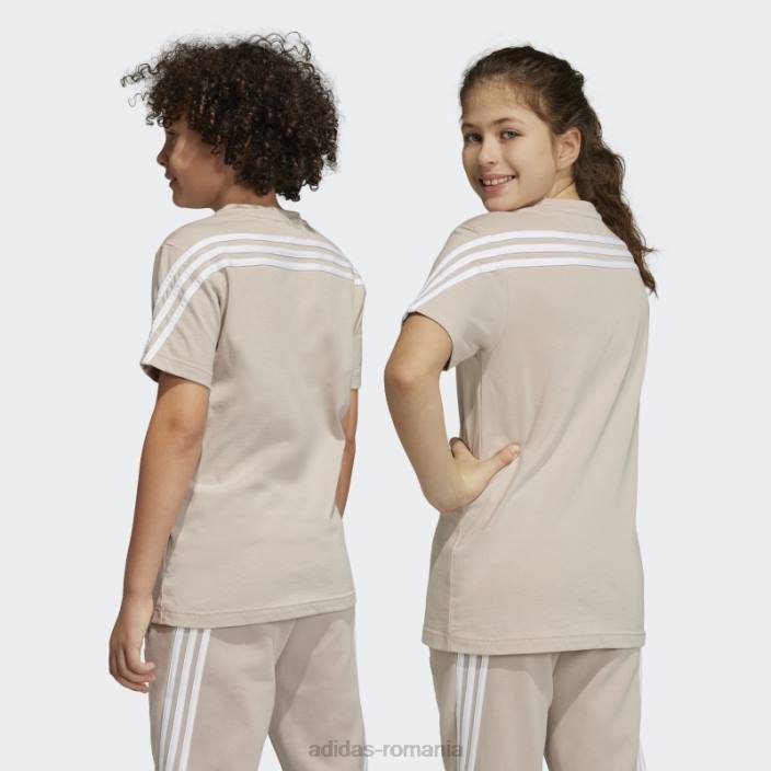Adidas tricou adidas cu 3 dungi taupe future icons copii taupe/alb 2JBN11787