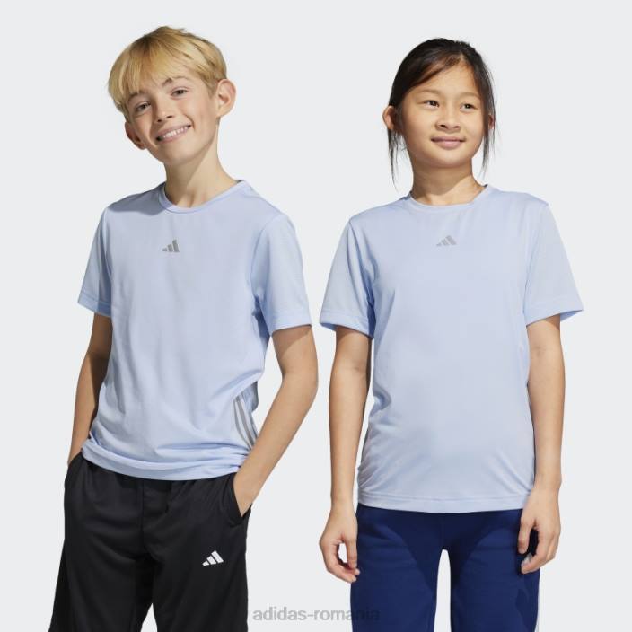 Adidas tricou aeroready cu 3 dungi albastru albastru copii albastru zori/argintiu 2JBN18278