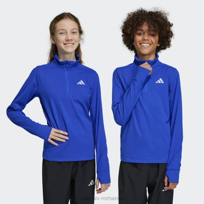 Adidas tricou albastru aeroready cu jumătate de fermoar cu mânecă lungă copii albastru/argintiu 2JBN18622