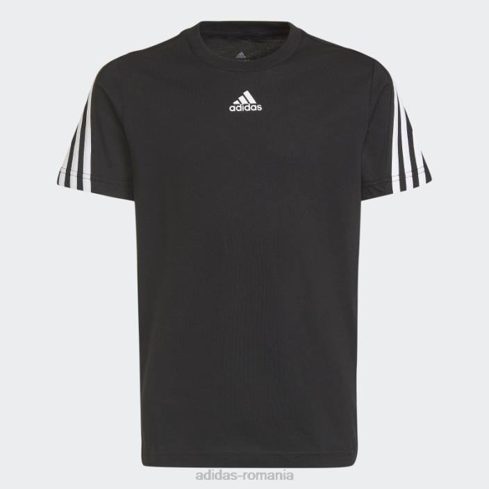 Adidas tricou cu 3 dungi cu icoane viitoare negre copii alb negru 2JBN3803