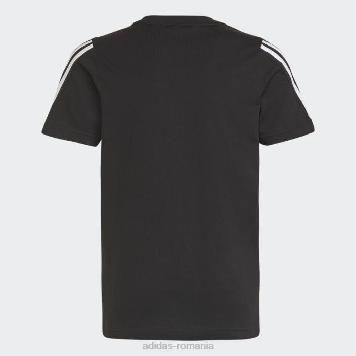 Adidas tricou cu 3 dungi cu icoane viitoare negre copii alb negru 2JBN3803