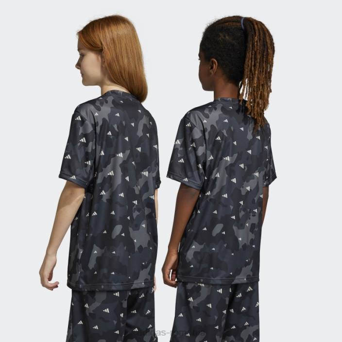 Adidas tricou cu croială obișnuită cu imprimeu general aeroready de sezon copii alb/gri/carbon/negru 2JBN19048