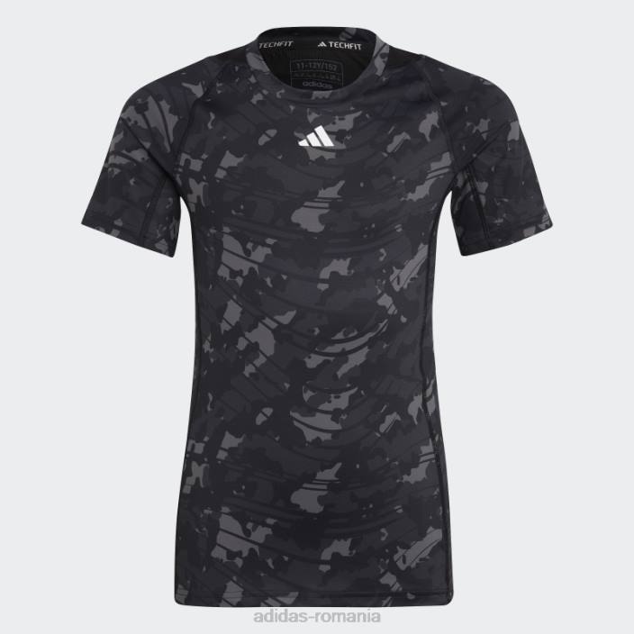 Adidas tricou gri aeroready techfit cu imprimeu camo copii gri/carbon/negru/alb 2JBN18569