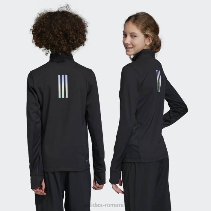 Adidas tricou negru aeroready cu jumătate de fermoar cu mânecă lungă adidas copii negru argintiu 2JBN18597