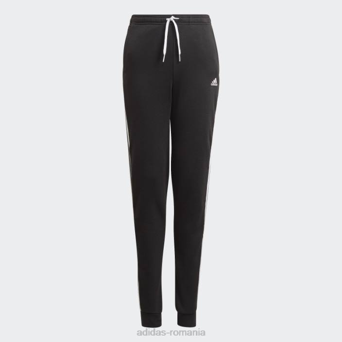 Adidas black essentials 3 dungi pantaloni french terry fierbinte copii alb negru 2JBN12051