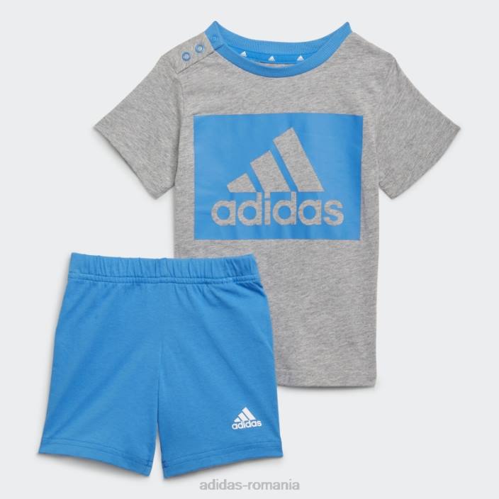 Adidas set de tricou și pantaloni scurți gri mediu copii gri/albastru mediu 2JBN11896