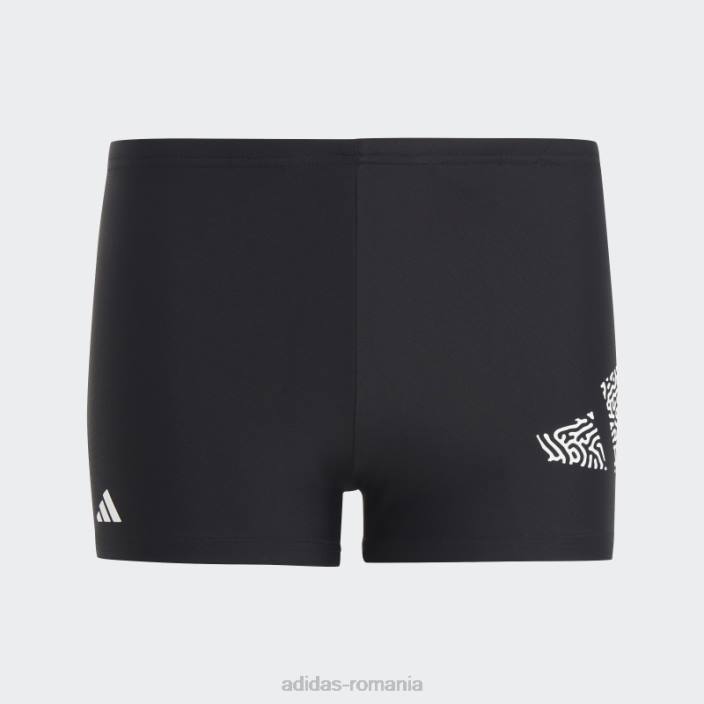 Adidas boxeri negri de înot cu logo cu 3 bare copii alb negru 2JBN18509