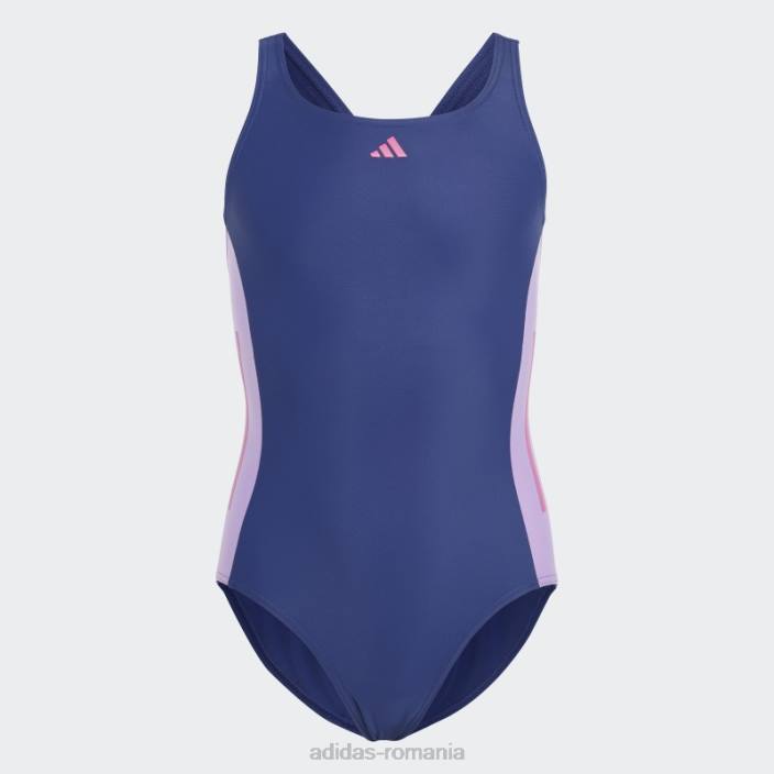 Adidas costum de baie cu 3 dungi victorie albastru copii albastru victorie/violet/fucsia 2JBN19286