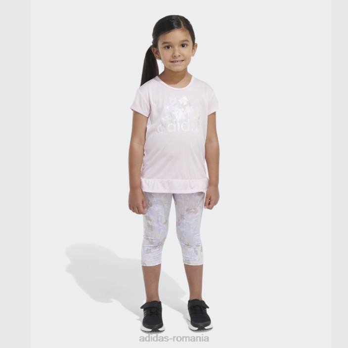 Adidas Tricou roz mélange și set capri cu imprimeu peste tot copii roz 2JBN12082