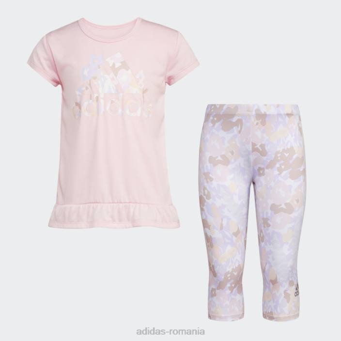 Adidas Tricou roz mélange și set capri cu imprimeu peste tot copii roz 2JBN12082